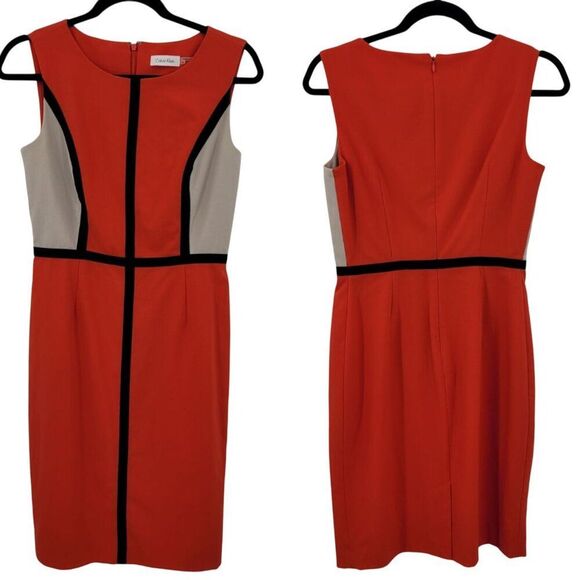 Calvin Klein Womens Retro 60s Colorblock Sheath Dress Sz 4 Red Black Mod Mad Men - Picture 2 of 11